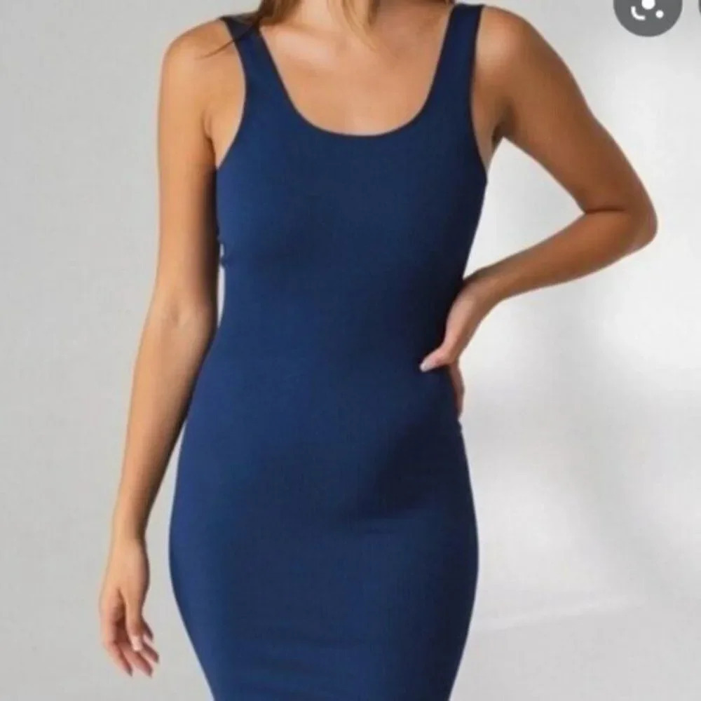 BALANCE ATHLETICA Linear Navy Blue Ribbed Tank Dress Size Medium Athletic